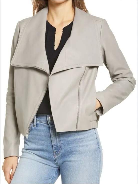 Sam Edelman Jackets & Blazers - Sam Edelman Light Gray Draped Leather Moto Jacket